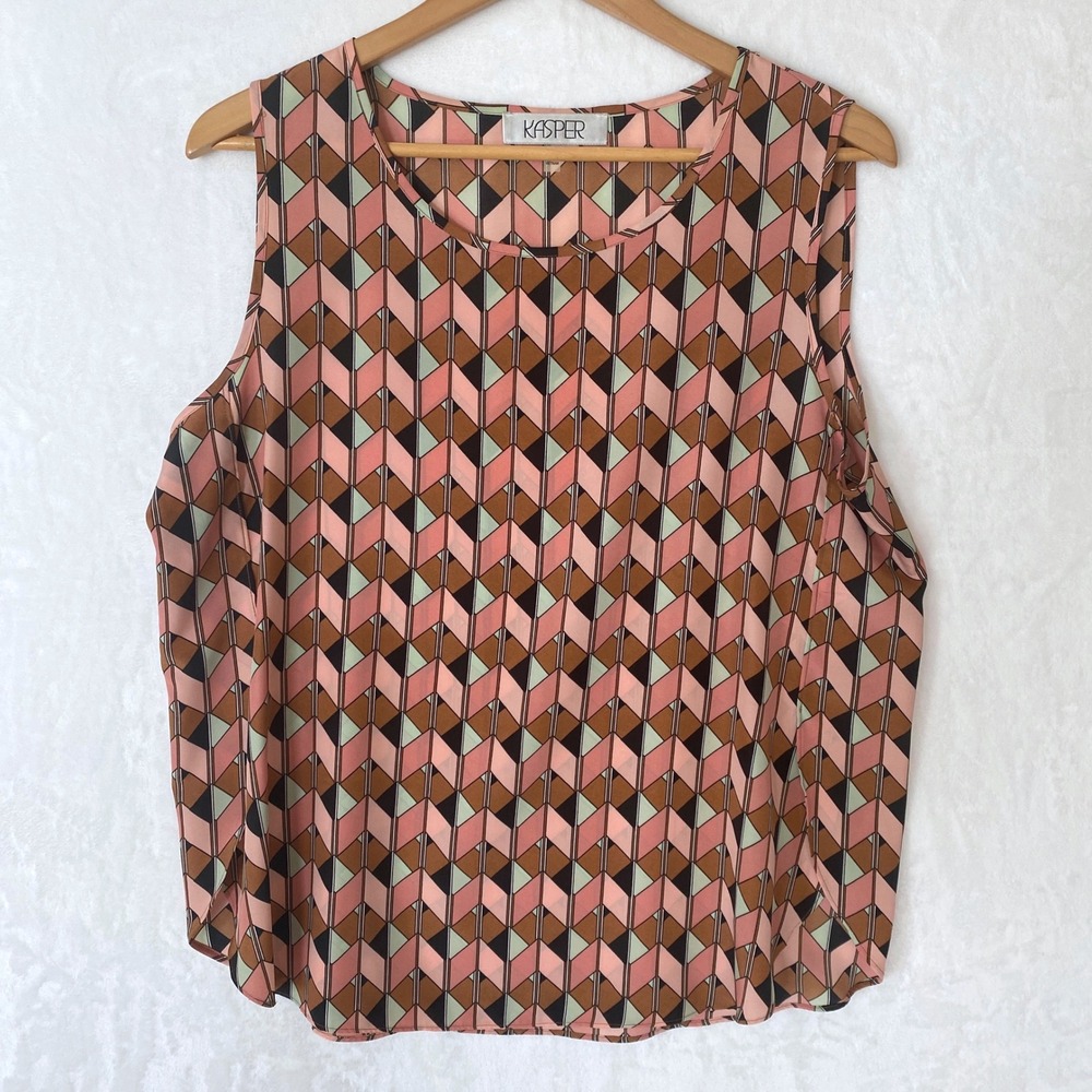 Kasper‎ Women's Sleeveless Geometric Print Blouse Top Size L Career Layering